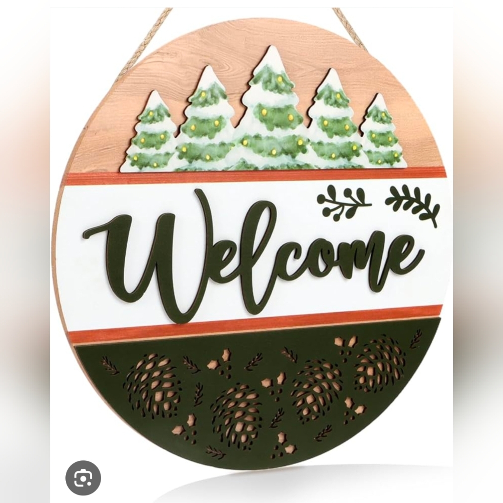 New Wooden 3D Pinecone Welcome Winter Hanging Sign